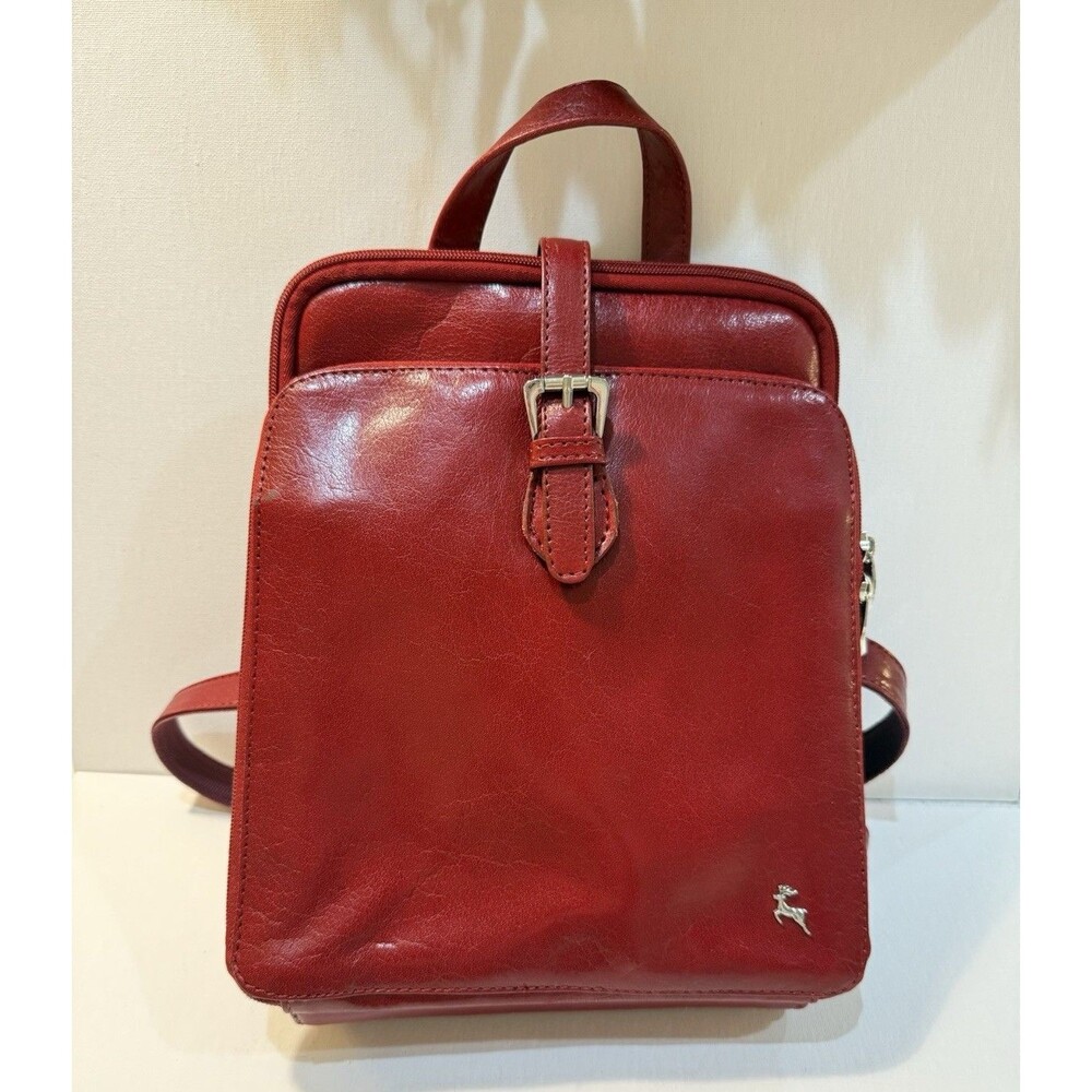Ashwood Genuine Leather Backpack Cognac Red Adjustable Straps Zipper Pockets
